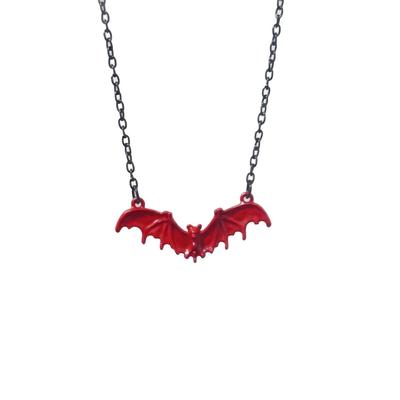 Unisex Vintage Gothic Punk Necklace - Red Bat Pendant Halloween Accessories - Original Design Jewelry for Men Women