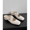 French bag head half slippers women's 2025 new summer square head ballet cross strap medium heel thick heel outer sandals
