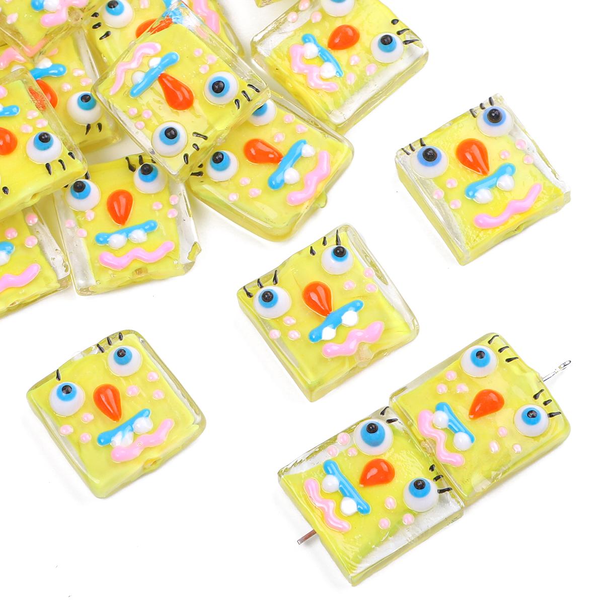 

1шт 20мм ручная роспись стеклянные мультяшные квадратные бусины для ювелирных аксессуаров жёлтый