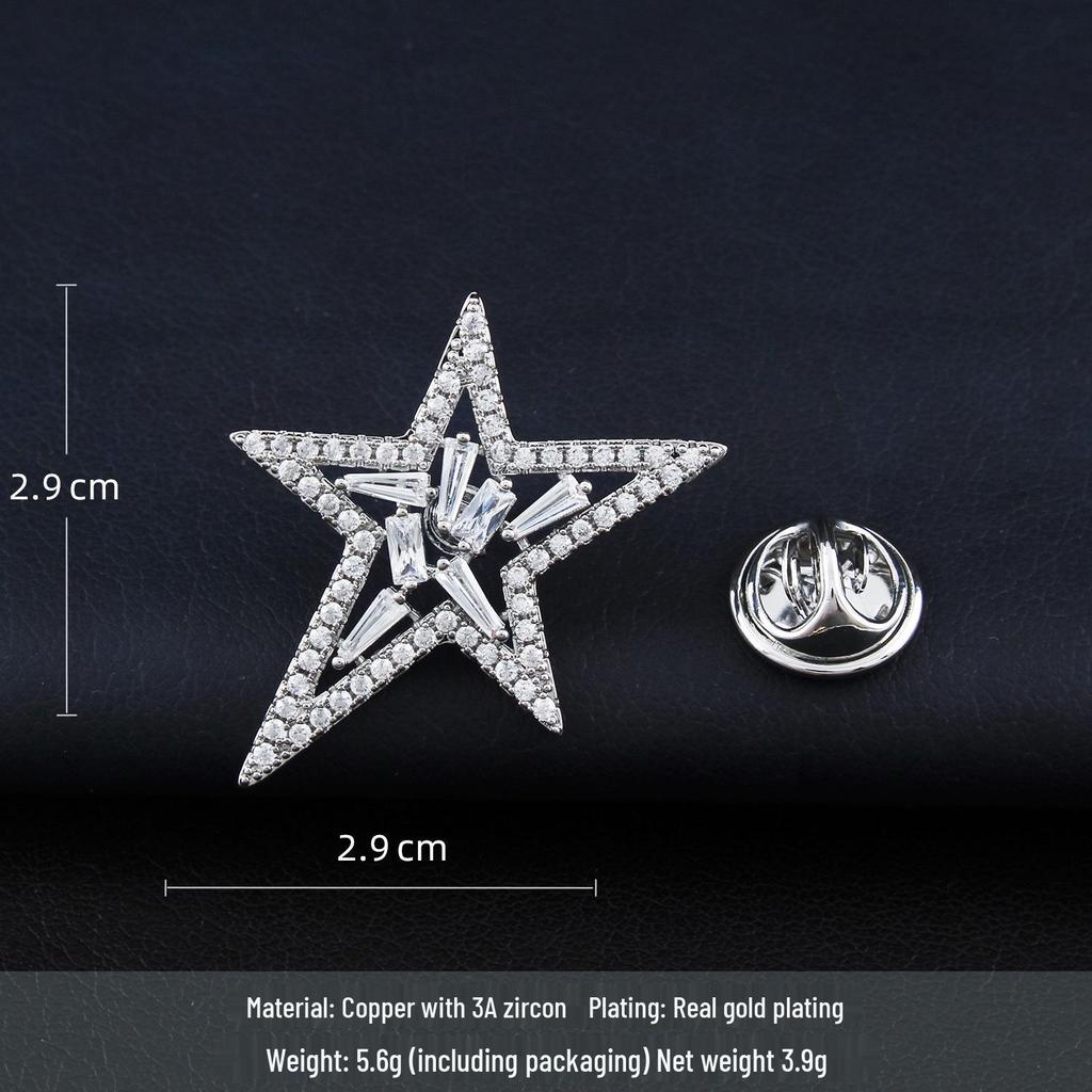 Elegant Star Zirconia Lapel Pin: Unisex Luxury Brooch & Anti-Exposure Buckle