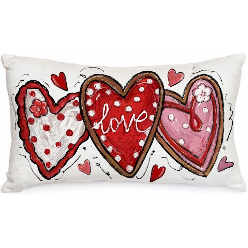 AACORS Valentine s Day Pillow Cover 12X20 Inch Red Heart Love Decor Pillow Case Holiday Farmhouse Gifts for Home Sofa Couch Decoration AA775-12