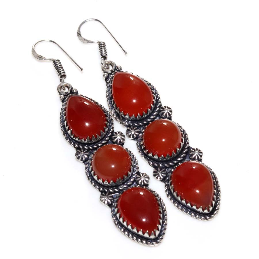 Exclusive Long Carnelian 925 Silver Plated Earrings 2.8" Modern Gifts Trendy G8g75