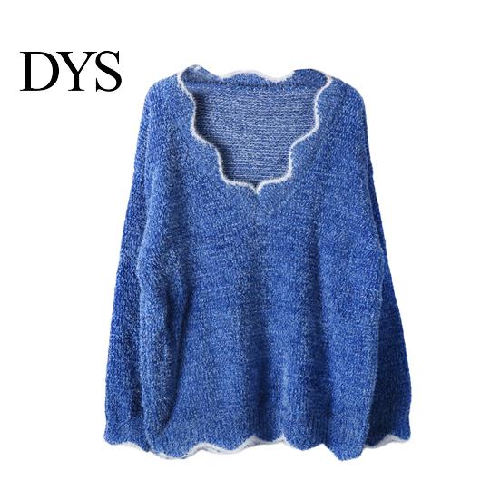 Stylish V-hem Sweater Women's Long Sleeve Loose Fit V-Neck Knitted Women Fashion Knitwear Lady Casual Jumper Pullover Top for Autumn Winter