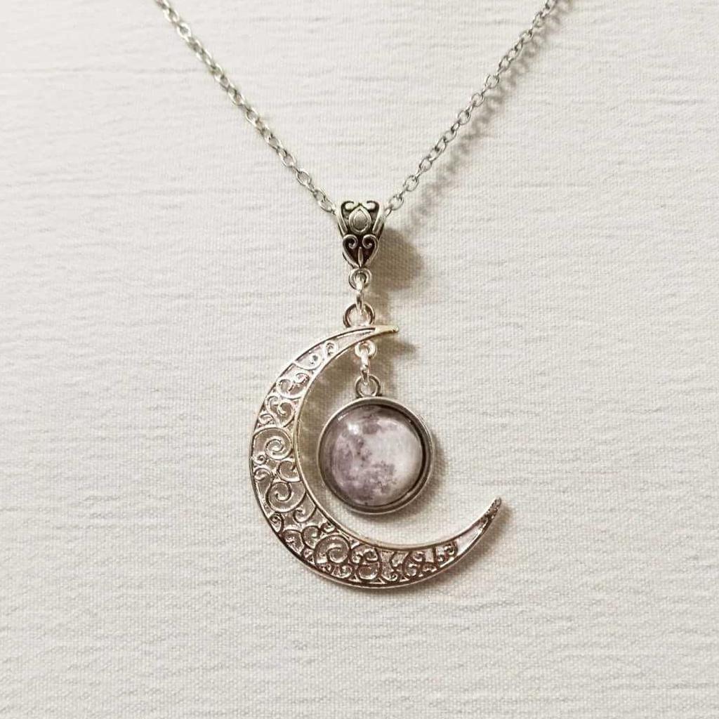 New Moon Necklace and Little Full Moon Crystal Gemstone Crystal Sun Moon Pendant Handmade Jewelry