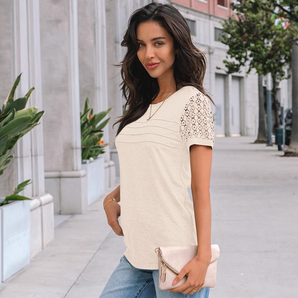 Women's Fashion Casual Lace T-Shirt Short Sleeve Top