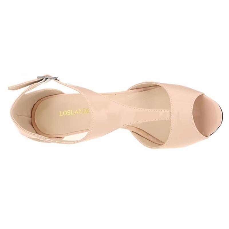 LOSLANDIFEN Women Sandals Wedge Platform Fashion Sexy 8cm Pointed Toe Thin High Heels Ankle Strap Sandal Party Red Wedding Shoes