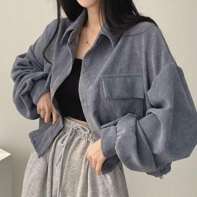Simple Corduroy Double Pocket Shirt Women's Fall and Winter Fashion Temperament Short Jacket Blouse