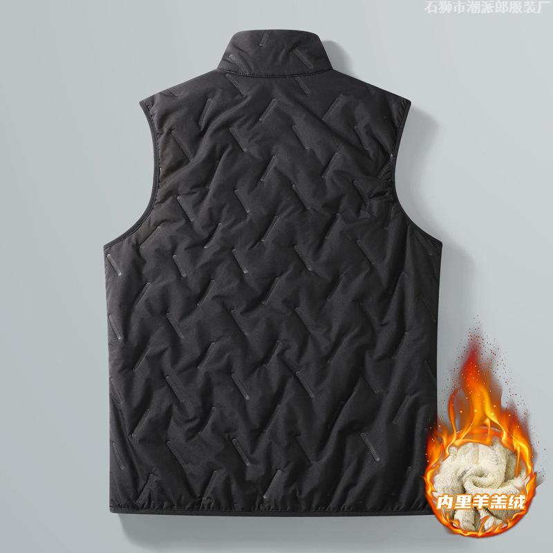 Lamb Wool Cotton Vest Men's Autumn and Winter Stand-up Collar Large Size Velvet Thickened Vest Middle-aged and Elderly Warm Vest Jacket