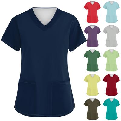 Women's Fashion V-neck Short Sleeve Workwear With Pockets Printed Tops