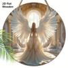 Holy Angel Wooden Sign with Gorgeous Palace Pattern - Beautiful Angel Round Artwork for Front Door Wall Home Hanging Decoration