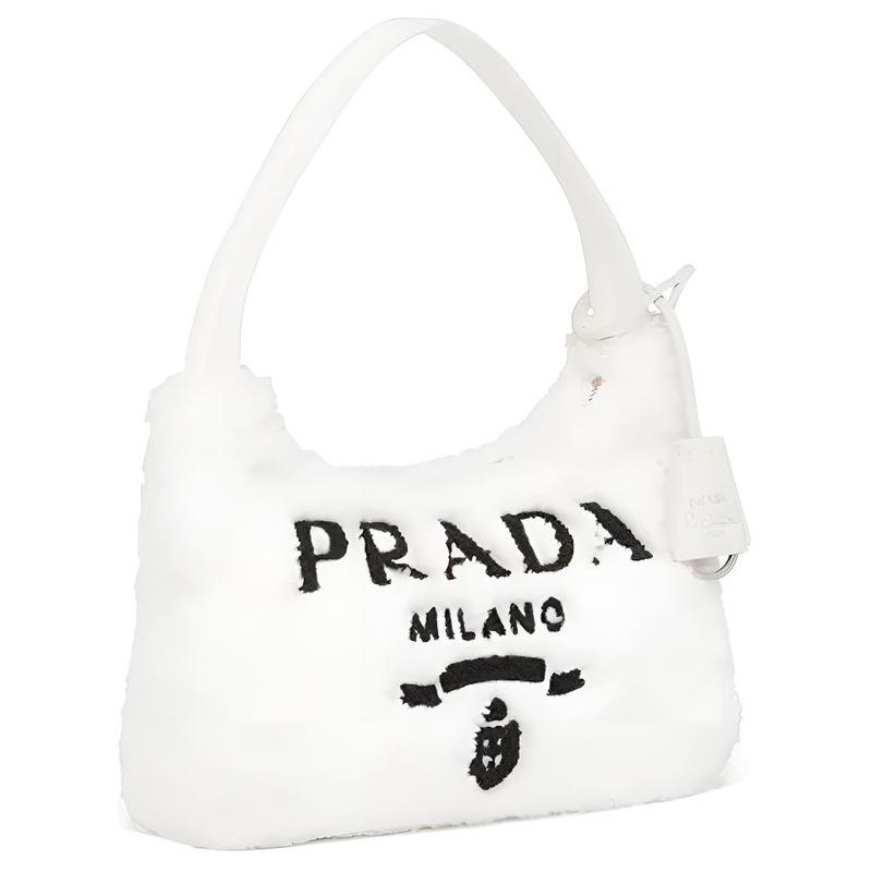 Prada Re-Edition 2000 Reißverschluss Stoff Achseltasche Handtasche Hand Schultertasche Damen Weiß