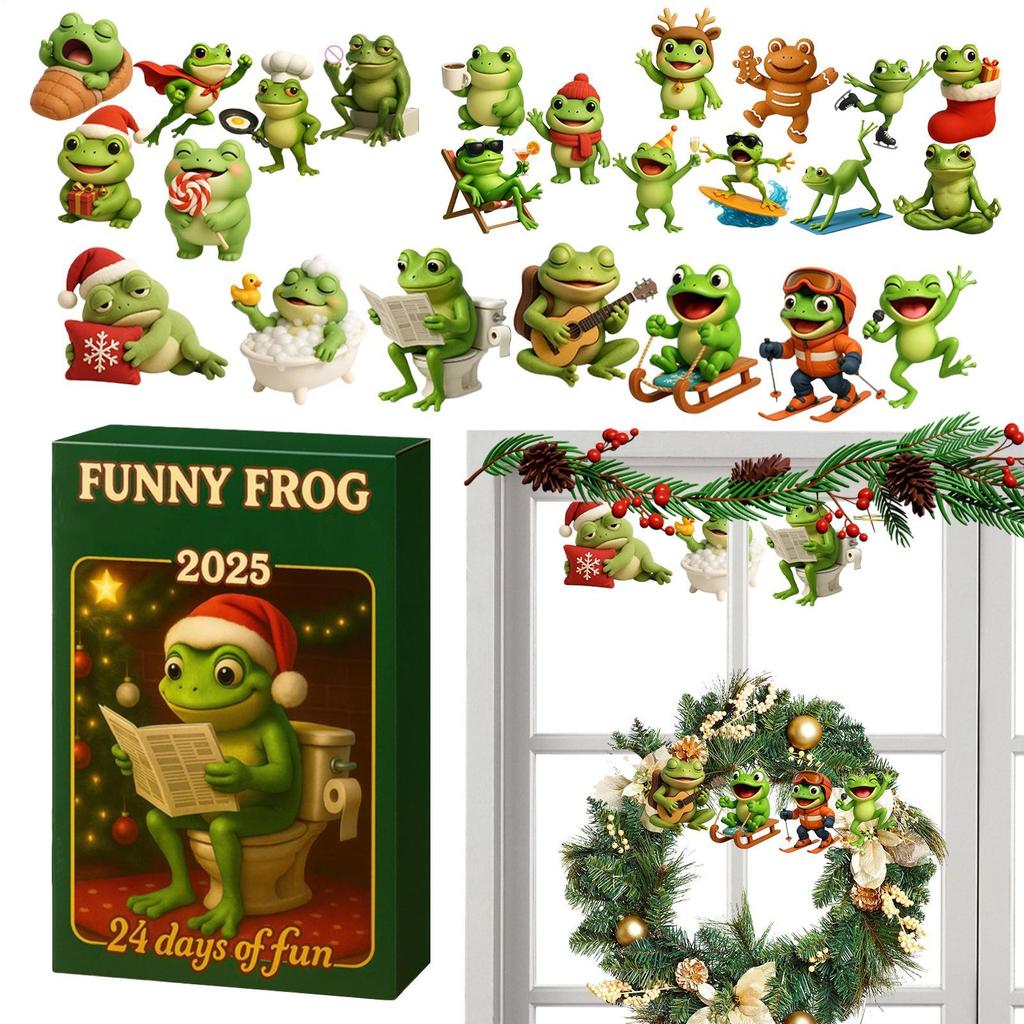 Christmas Advent Calendar Cute Fun 2D Acrylic Frog Figurine Ornament Count Down Calendar Cartoon Frog Christmas Gifts For Kids