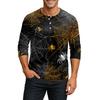 Men Casual Halloween Print Henley Shirt Raglan Sleeve Three Quarter Length Button Front Top