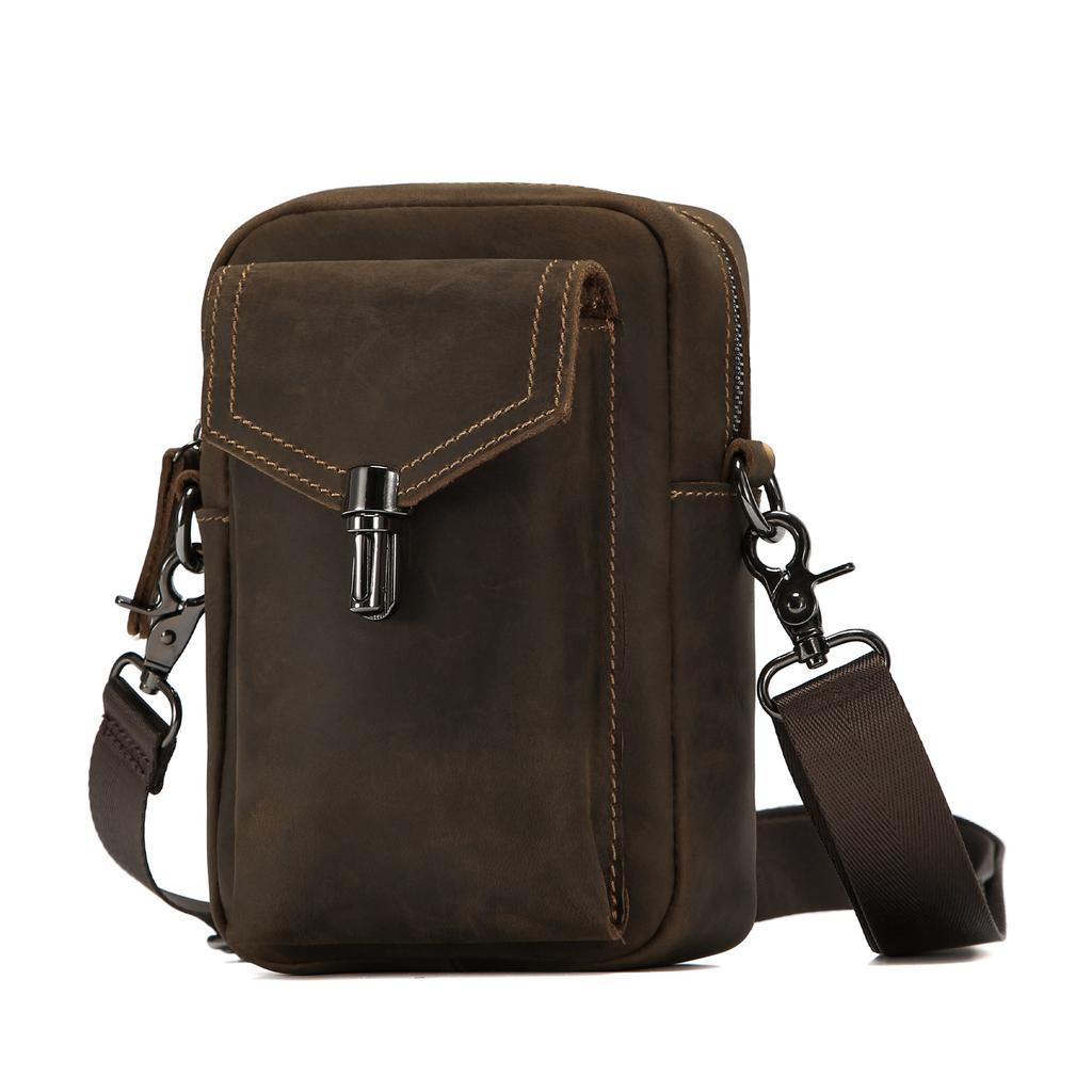 Men's Crossbody Bag, Commuter Genuine Leather, Men's Bag, Outdoor Mobile Phone Bag, Sports Waist Bag
