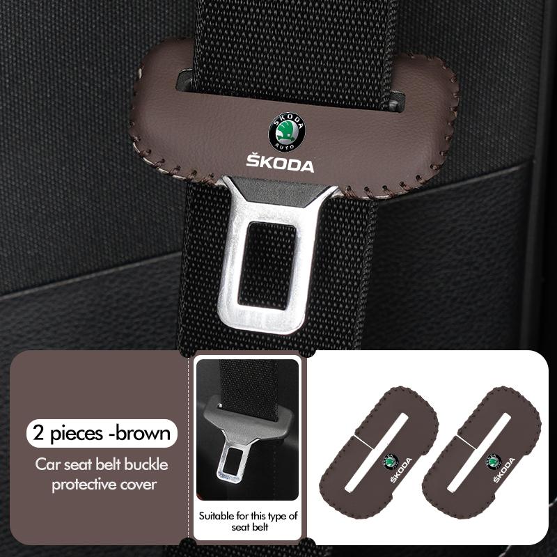 cqmes7 For Skoda PU Leather Car Seat Belt Buckle Clip Cover Protector Anti-Scratch Case Kodiaq Fabia Kamiq Karoq Octavia 2 3 Rapid