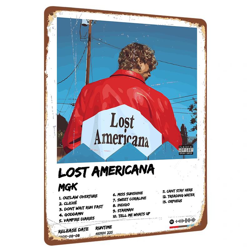 MGK Lost Americana Album Cover Custom Metal Tin Sign Wall Art Decor for Music Fans Room 20X30CM