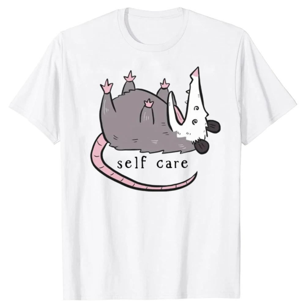 

Opossum Self Care Funny Graphic Cotton Crewneck TShirt Casual Unisex Short Sleeve S