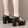 6cm 8cm 10cm Small Size 32-43 Shallow Floral Soft Leather Shoes Platform Pumps  Spring Block High Heels Shoes for Office Mom