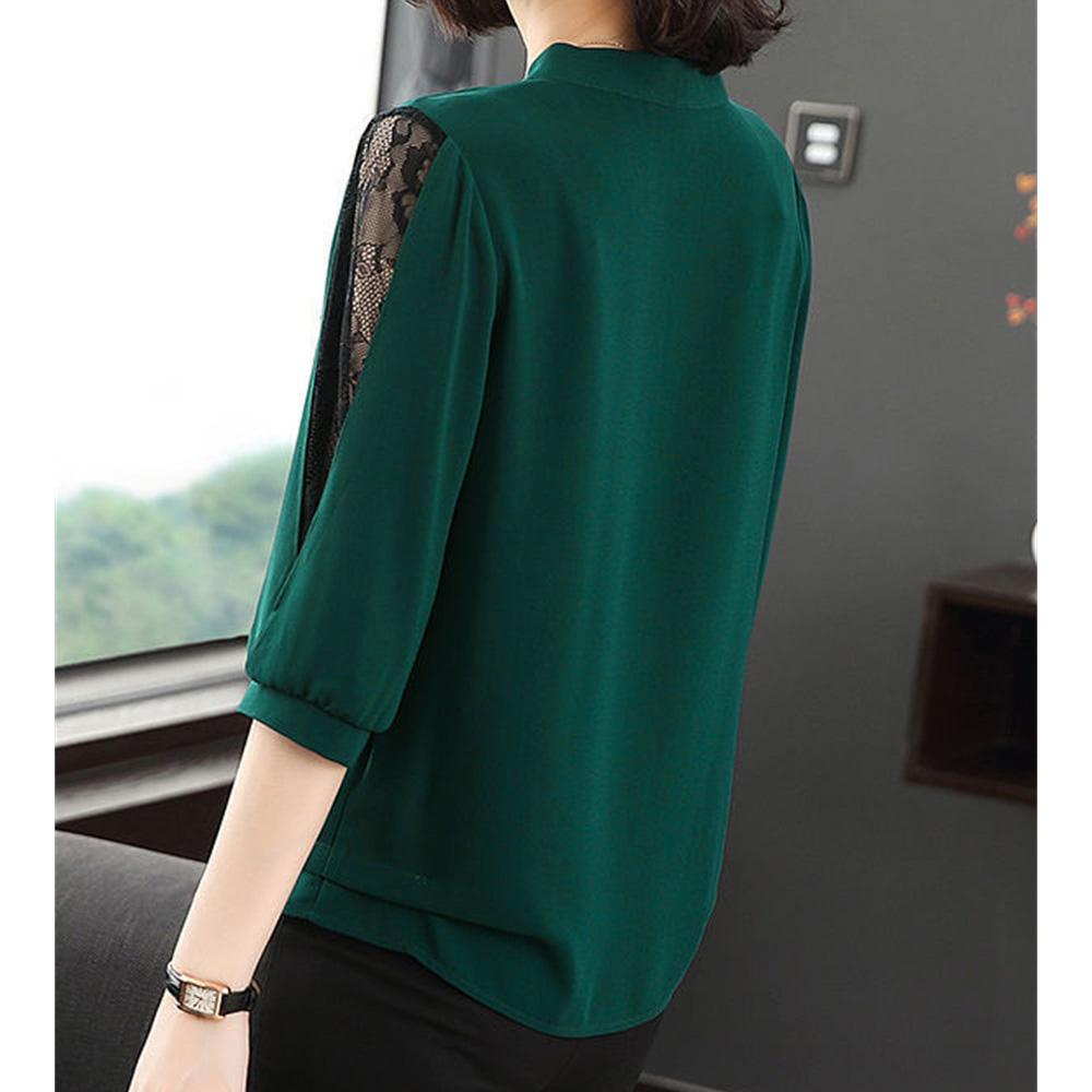 Women's Spring Summer Blouse Top Ladies Casual Lace Collar Loose Lace Half Sleeve Blouse