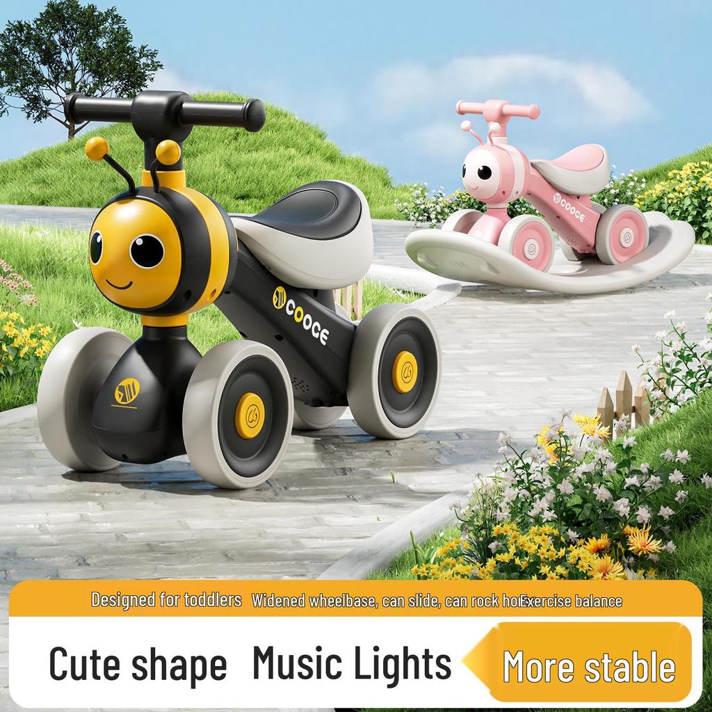 Children's 4-Wheel Balance Bike & Walker for Ages 1-6: Anti-Rollover Toddler Ride-On Toy