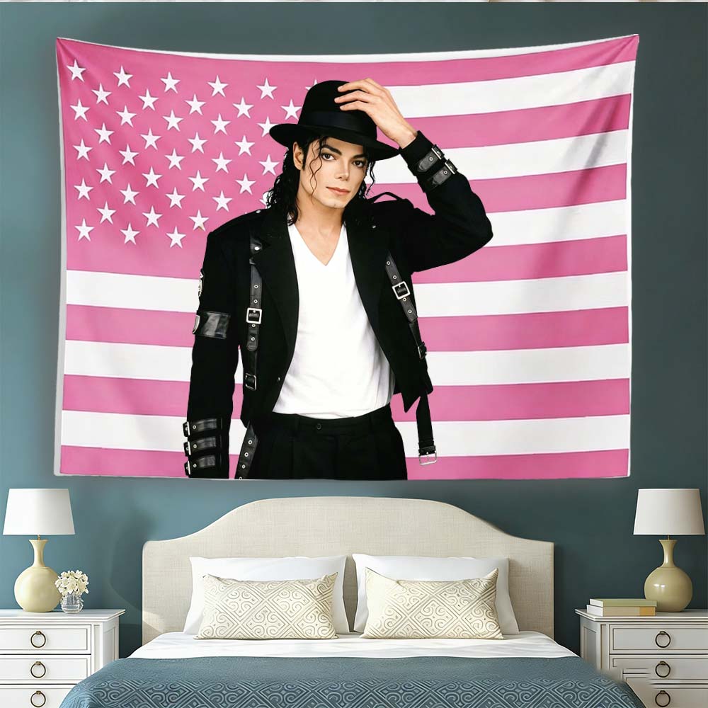 Michael J-Jackson Rosa Bandera Americana Tapiz Retrato de Estrella Pop Colgante de Pared Ventilador Decoración de Dormitorio Regalo
