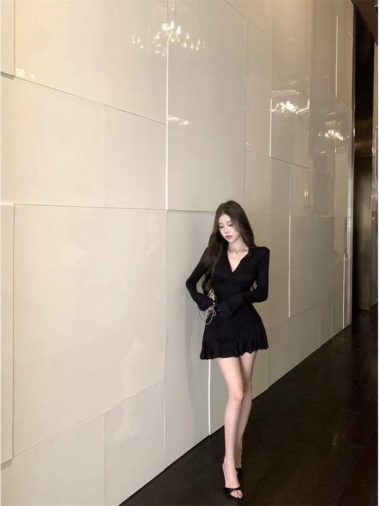 Elegant Deep V-Neck Long-Sleeve Top & High-Waisted Pleated Skort Set