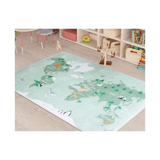 Tapis Enfant - MANI TEXTILE - Vert - Polyester - 100x150 - Lavable en machine