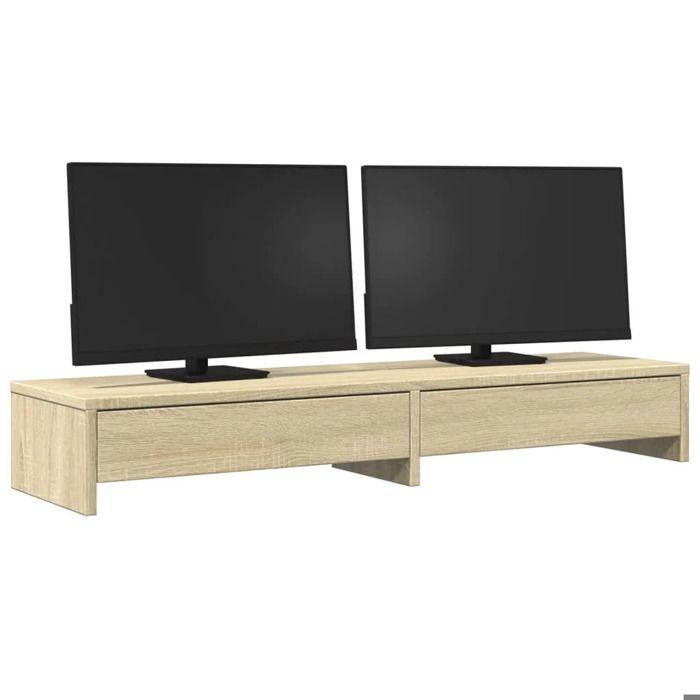 Support de moniteur - vidaXL - 100x27x15 cm - Bois d'ingénierie - Chêne Sonoma - 2 tiroirs