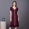 Summer Vintage Single Breasted Sheath Knitted Midi Dresses Office Women 2026 New O-neck Sheath A-line Wrap Dresses Female