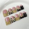 Short Duckbill Press-On Nails With Bow Design Ice-Transparent Glitter Full Rhinestone Sweet Punk Style