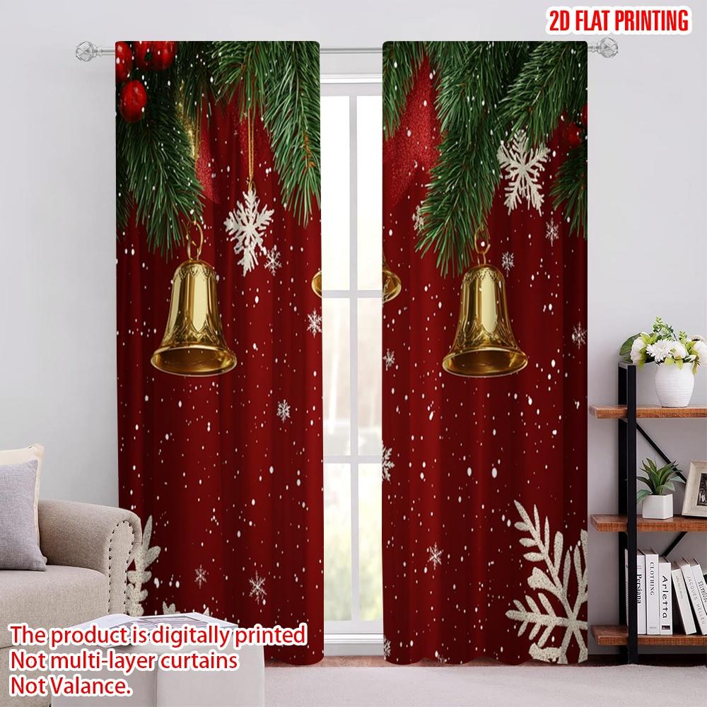 

2pcs,2D plane printing Minimalist Curtains Christmas Bells Snowflakes Holiday (3) Versatile Polyester (without rod) Outdoor 52.50 × 116.00 cm 2 pcs