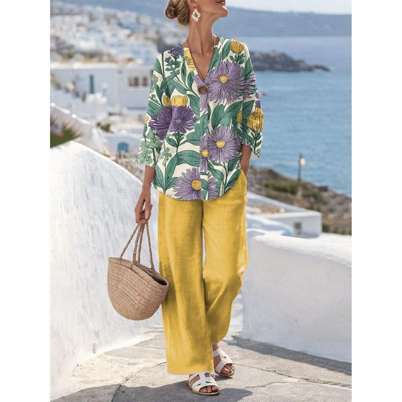 New European and American Style Sleeveless Digital Print Wide-Leg Pants Set Women's Summer Casual Fashion Two-Piece Trendy Style