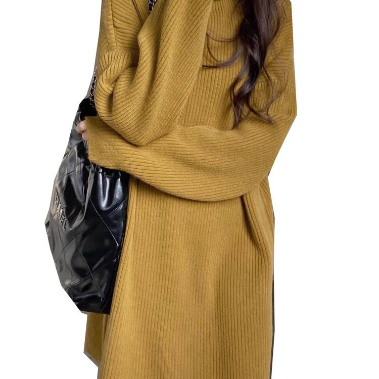 Korean Style High Neck Loose Sweater Dress - Petite Medium Length, Autumn/Winter