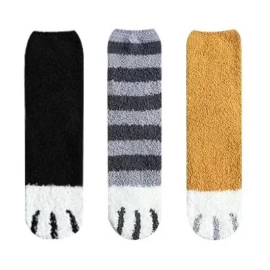 3 Pairs Womens Cats Paw Stripe 3d Socks Kawaii Fun Thick Girls Cartoon Animal Fingers Sock Hosiery Toe Zebra/Tiger/Cat Foot Sox