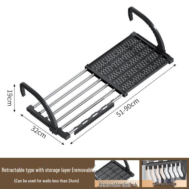 Telescopic Punch-Free Clothes & Shoe Drying Rack for Window Railings and Balcony