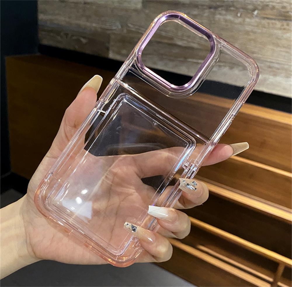 Luxury Transparent Card Slot Holder Wallet Shockproof Case For iPhone 16 15 14 12 11 13 Pro Max 15 Plus Clear Hard Acrylic Cover