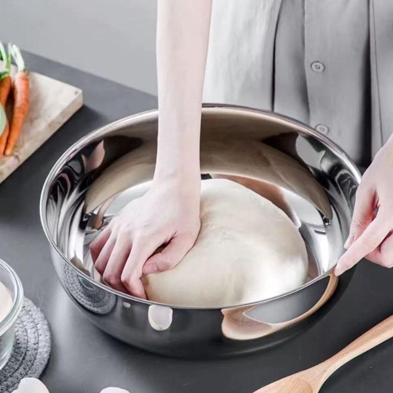 Golden Silver Stainless Steel Round Kitchen Cooking And Baking Kneading Bowl Rust-Resistant For Kneading Dough Serving Noodles