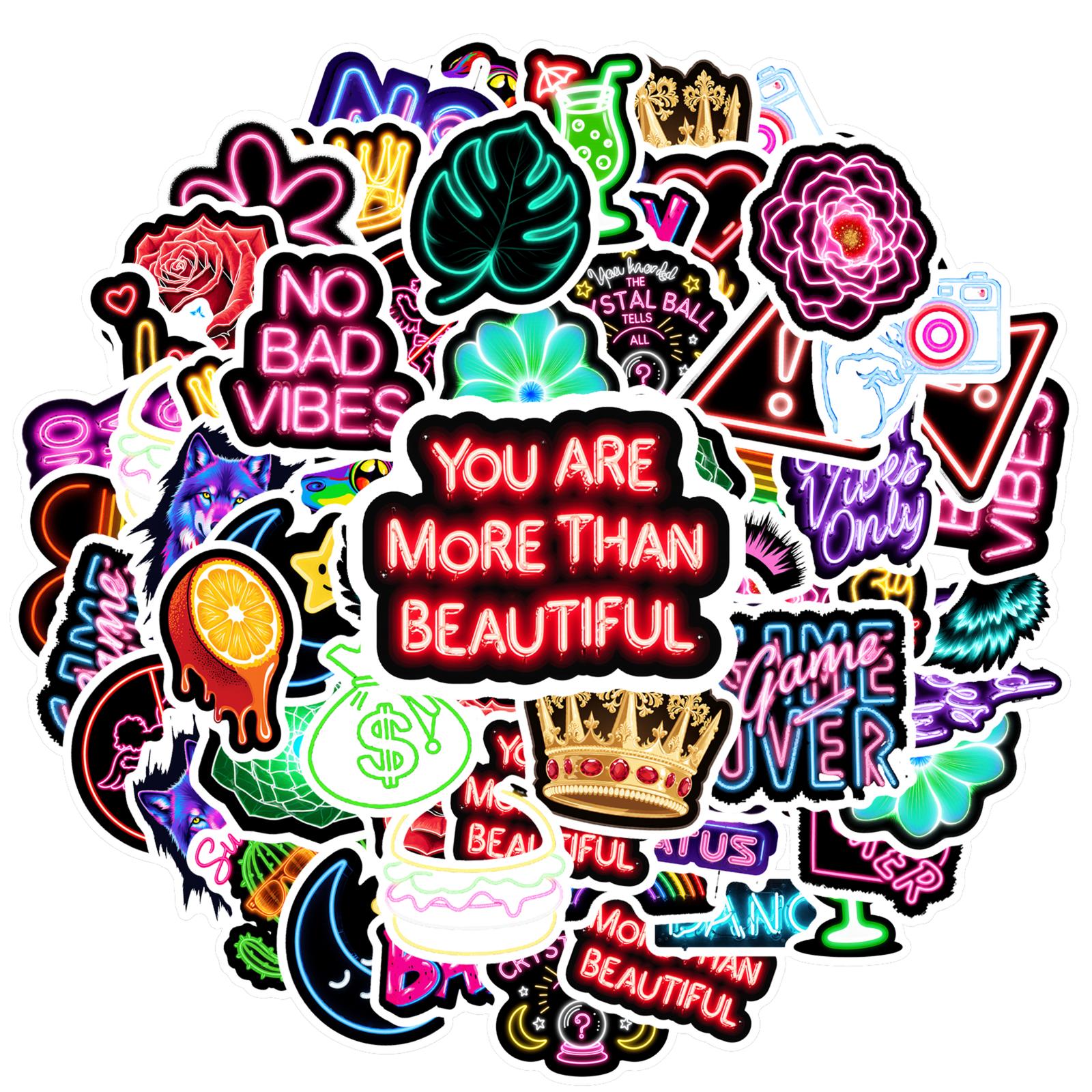 35 шт. Неоновые стикеры с позитивными посланиями, ретро-неоновые вывески, стикеры-награды для учителей, забавные стикеры для чемодана, холодильника, телефона, багажа