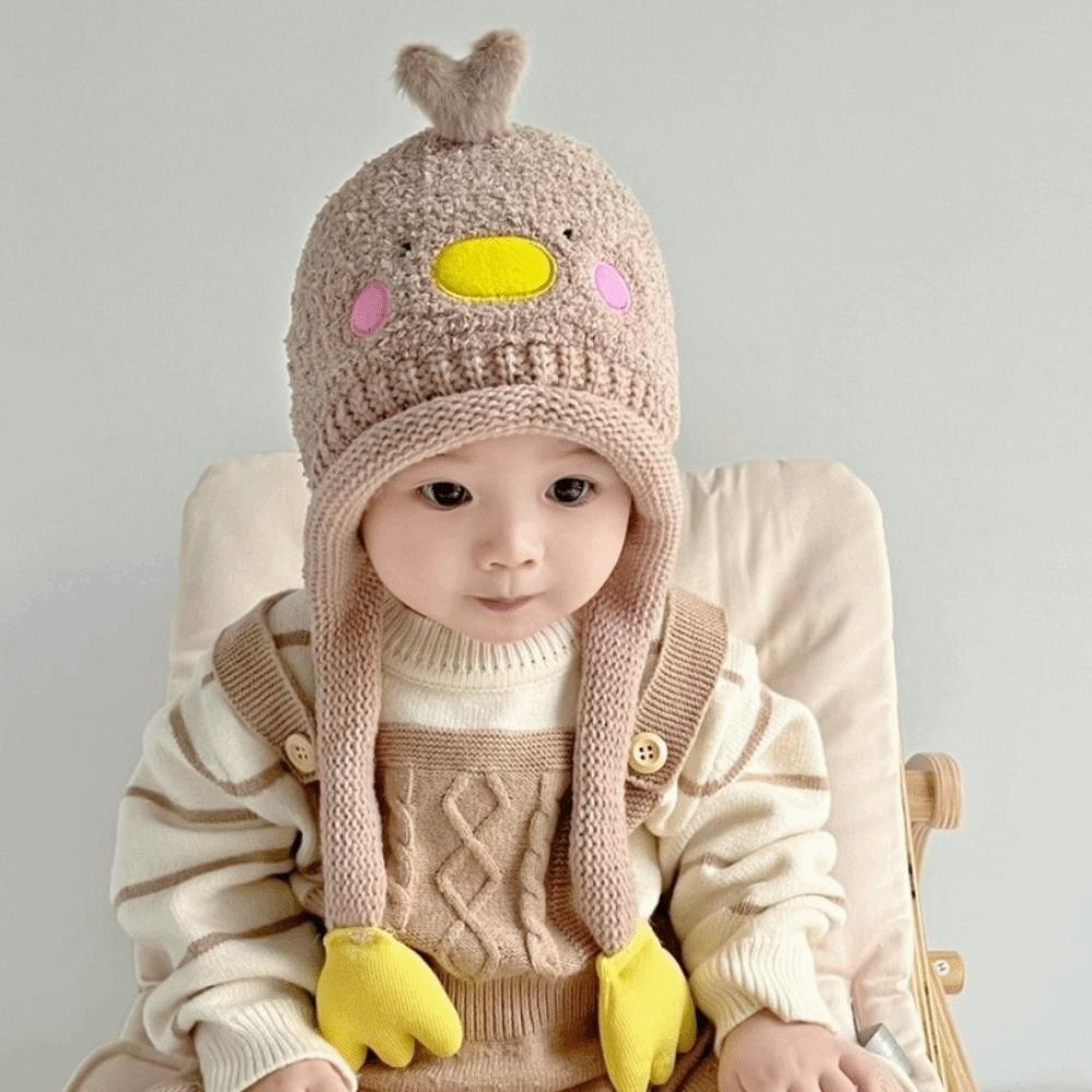 Bear Knitted Hat Cartoon Ear Protection Hat Cute Baby Plush Hat  Kids