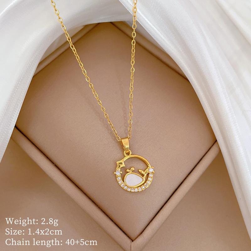 Mickey Head Heavy Industry Necklace Women'S Copper Micro-Inlaid Real Gold Electroplating Delicate Clavicle Chain Neck Chain