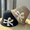 Summer Embroidered Bow Hollow Bucket Hat Outdoor Beach Sweet Sunscreen Sunshade Foldable Straw Hat