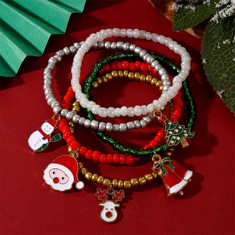 Christmas Colorful Beads Multi Element Pendant Bracelets For Women Santa Claus Tree Elk Bracelet Party Jewelry