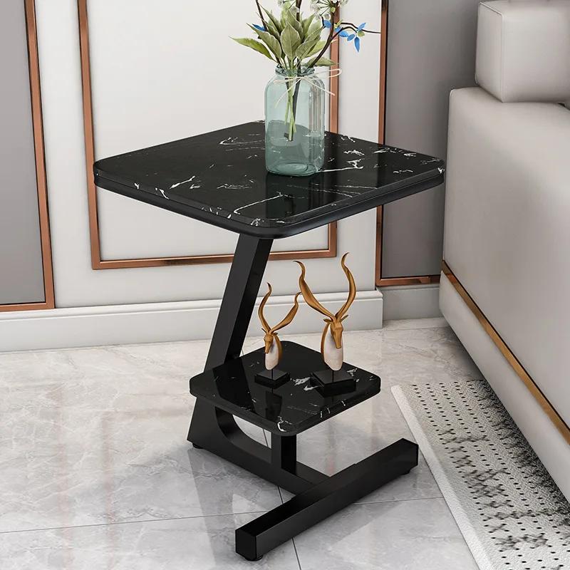 Rectangle Side Table Nordic Luxury Marble Coffee Table Wrought Iron Bedroom Home Living Room Sofa Creative Double Side Table