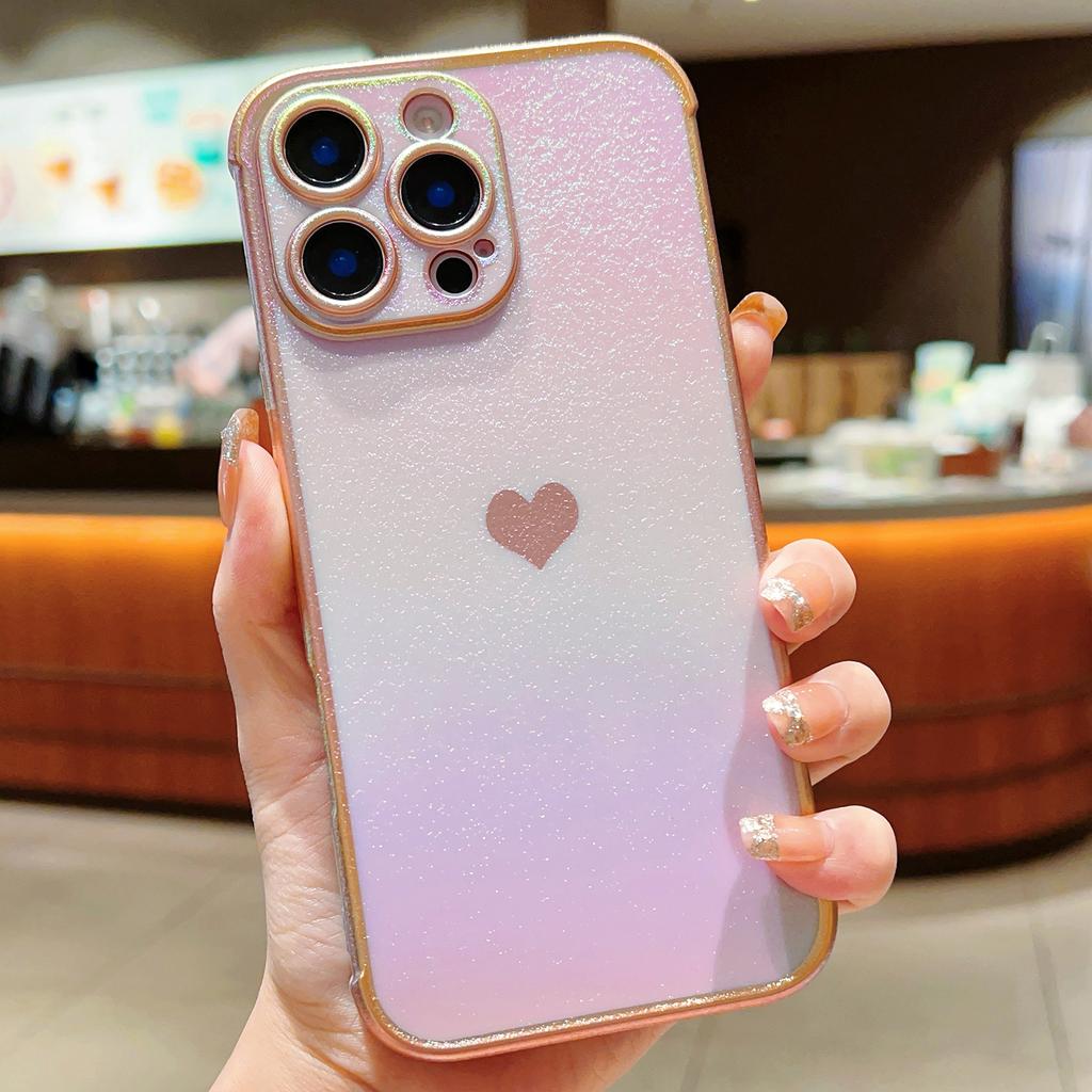 For iPhone 16 Pro Case Dazzling Design Electroplating Heart Pattern TPU Phone Cover