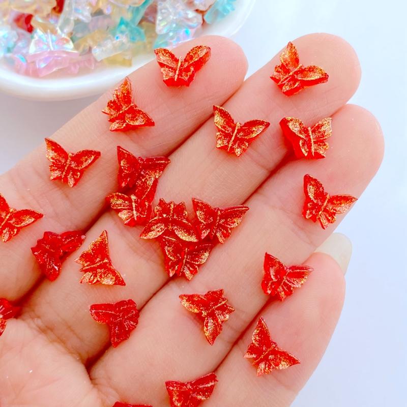 100Pcs New Cute Resin 6*9mm Cartoon Small Butterfly Series Flat Back Fit Phone Deco Parts Embellishments for Hair Bows Accessori