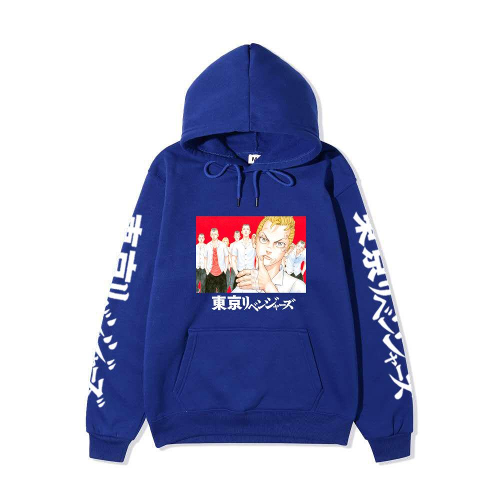 Tokyo Revengers Anime Pullover Hoodie, Takemichi Group Character Print Long Sleeve Sweatshirt Unisex Street Hoodie with Japanese Sleeve Letter