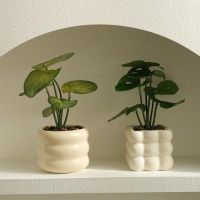 Decorative Artificial Potted Plant Small Size, Nordic Style Faux Green Bonsai for Indoor Desk Decor