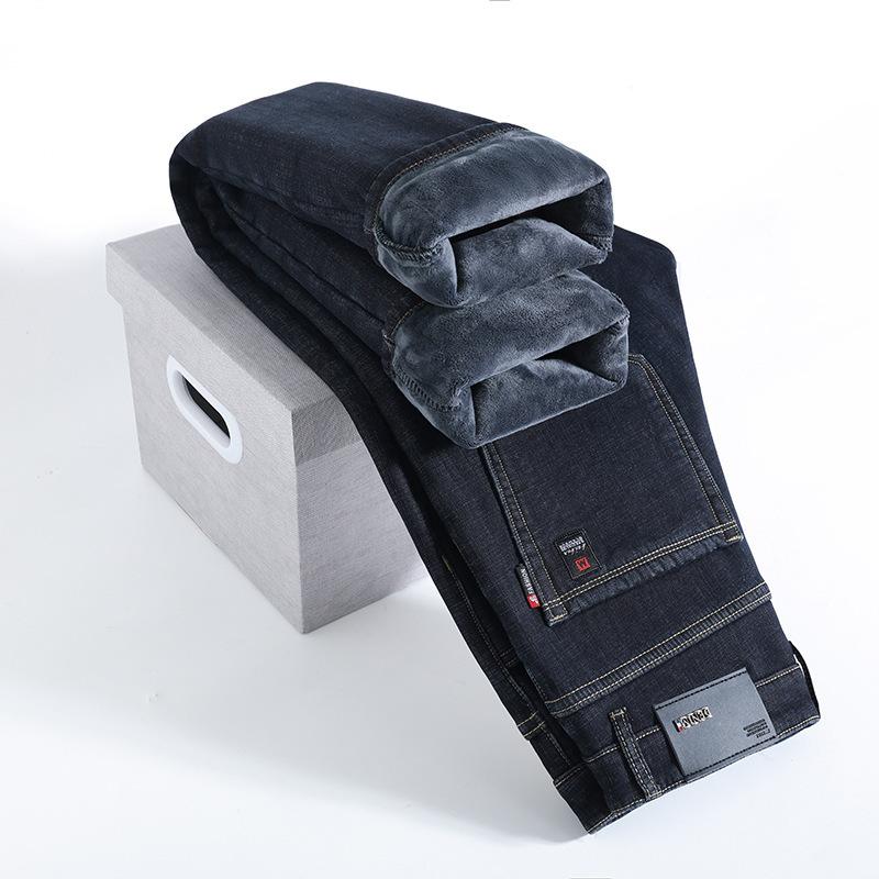 Modische Herren Straight-Leg Locker geschnittene Fleece-gefütterte Verdickte Warme Business Stretch Freizeit-Hose