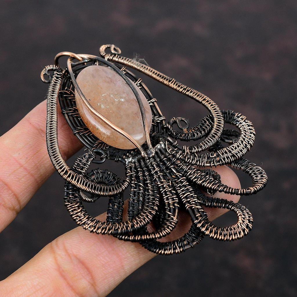 Sunstone Pendant Copper Wire Wrapped Pendant Sunstone Octopus Jewelry Original Gemstone Pendant Copper Jewelry Handmade Pendant Gift For Mom