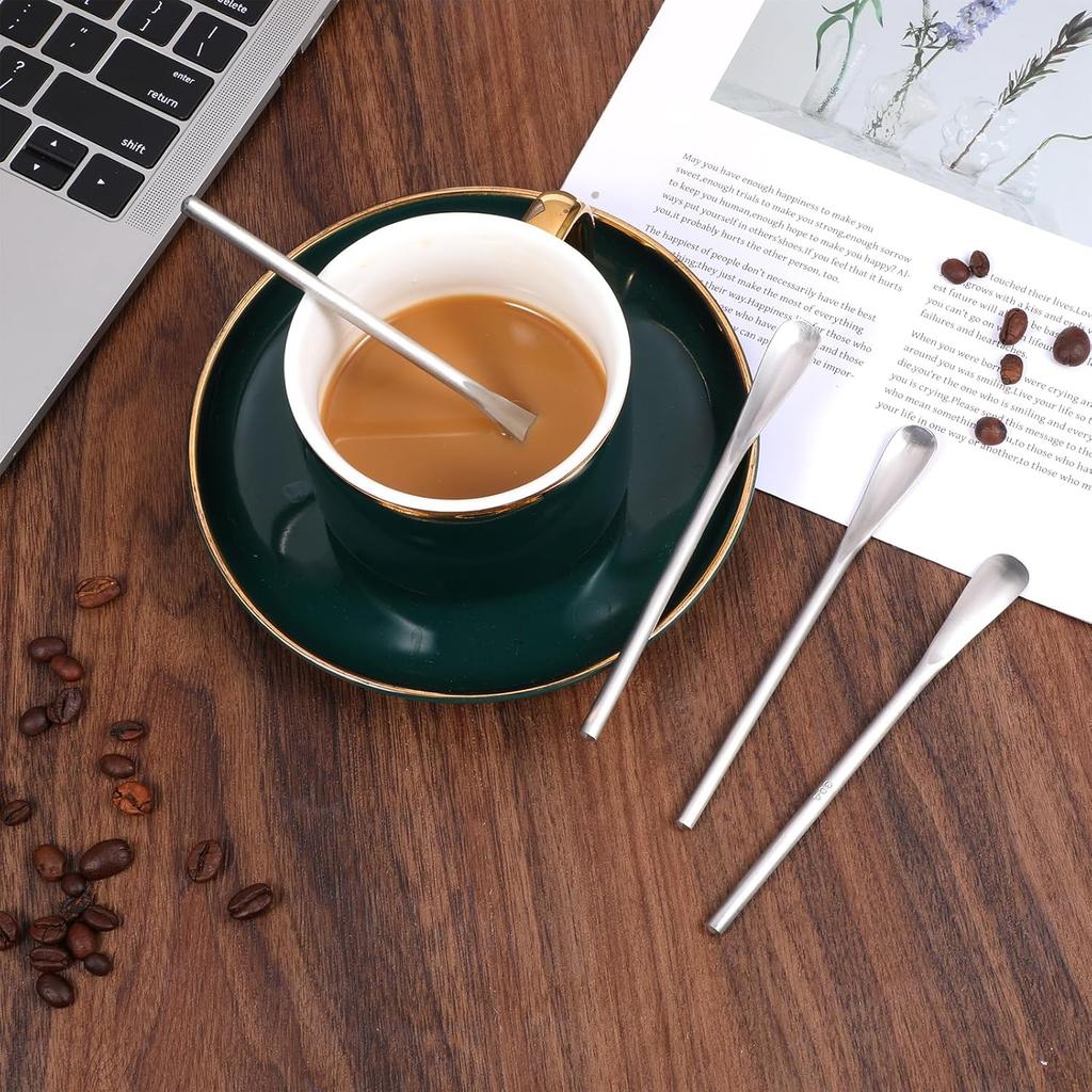 4PCS Stainless Steel Coffee Stirring Spoon, 5inch Coffee Stirrers Ice Tea Spoon, Beverage Cocktail Stirrers Stir, Tiny Salt Condiment Spoons, Drink